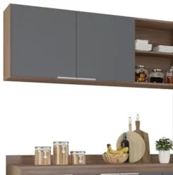 Armário de Cozinha Com Tampo CP02 210cm Pérola Freijó/Grafite Z34 - Mp