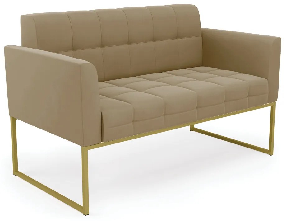 Sofá Namoradeira Elisa Suede Marrom Rato Base Metálica Industrial Dourado - D'Rossi
