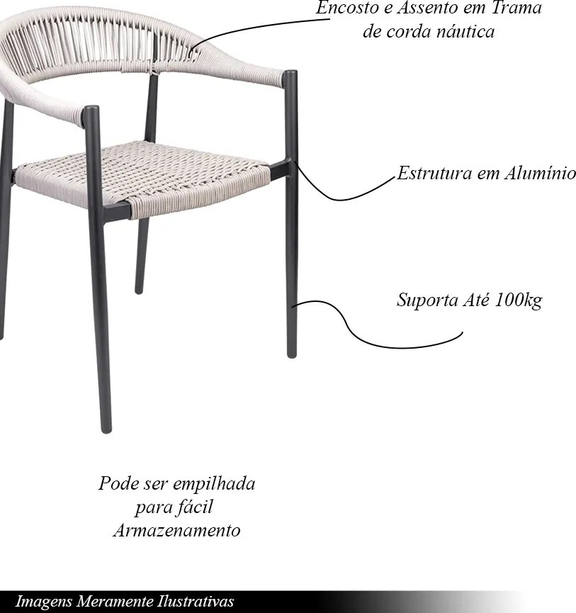 Cadeira Área Externa de Alumínio Carmy com Corda Naútica Grafite/Amêndoa G56 - Gran Belo