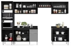 Cozinha Modulada 6 Módulos Composição 8 Preto/Cinza - Lumil Móveis