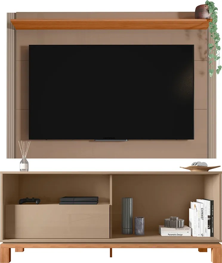Painel TV 55 Pol 150cm com Rack Bancada para Sala Visari Marrom/Freijó C01 - D'Rossi