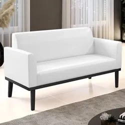 Sofá Namoradeira Base Madeira Preto Maressa Sintético PU Branco - Ibiz