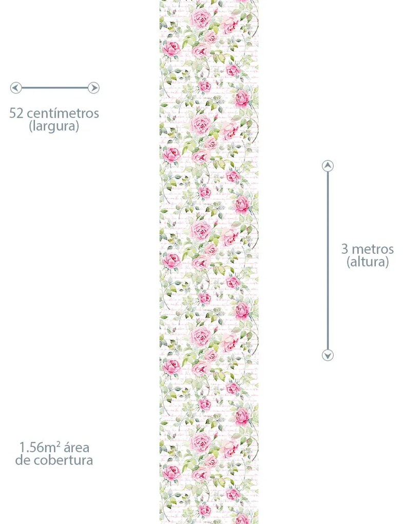 Papel de Parede Floral com Escrita Rosa 0.52m x 3.00m