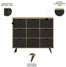 Nicho Organizador Retrô 9 Gavetas Freijó/Preto - Qmovi
