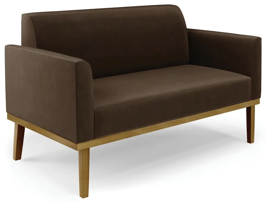 Sofá Namoradeira com Poltrona Base de Madeira Fixa Castanho Marisa Suede D03 - D'Rossi - Marrom
