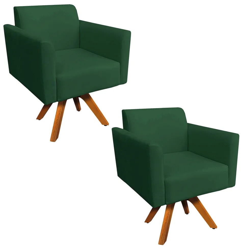 Kit 02 Poltronas Giratória Marisa Suede Verde Base Madeira MM30
