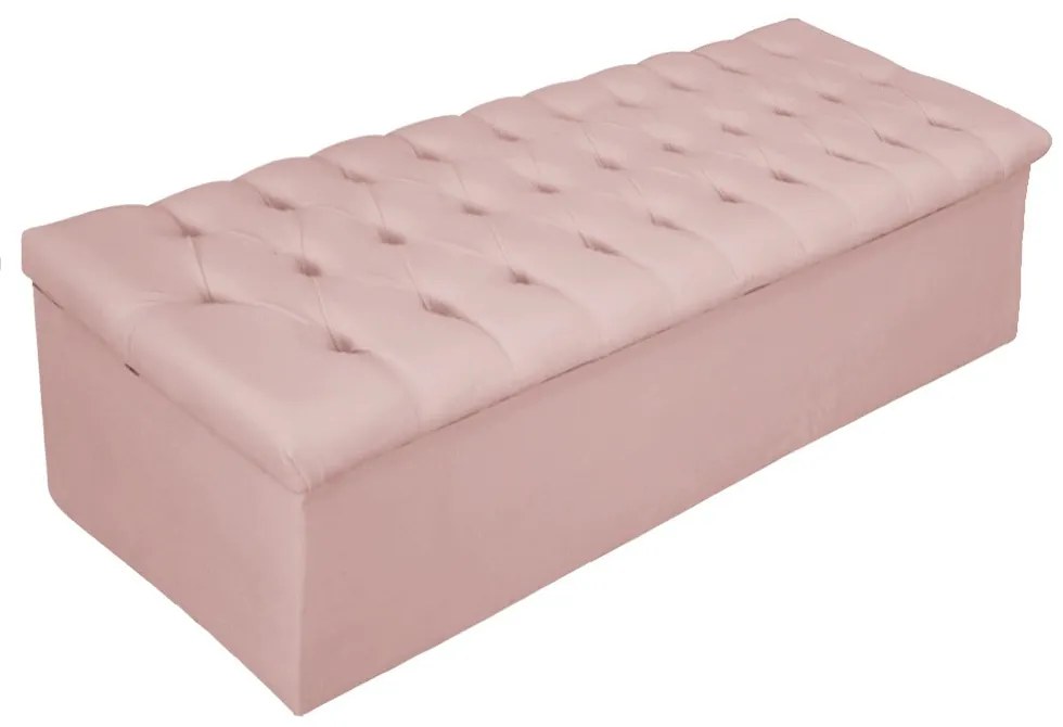 Recamier Baú Estofada Mel 140 cm Casal Com Capitonê  Suede Rosê - ADJ Decor