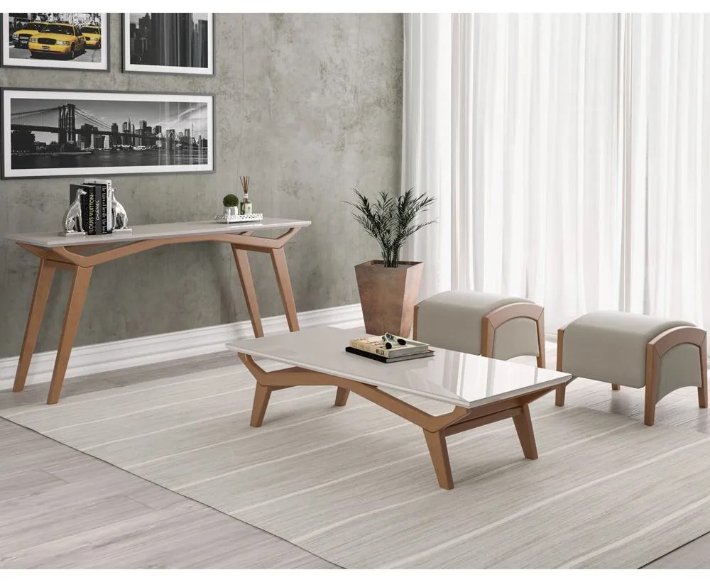 Conjunto Aparador e Mesa de Centro Sala de Estar Tampo de Vidro Monet Off White/Champagne G60 - Gran Belo
