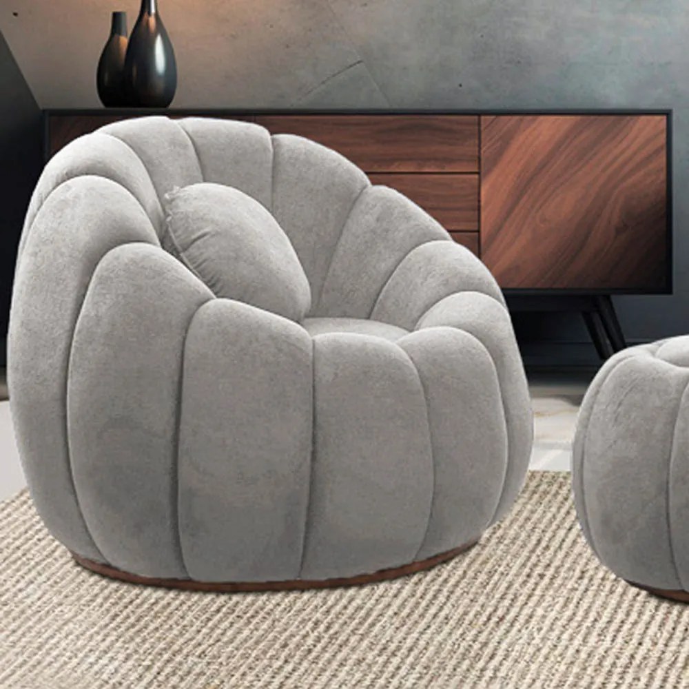 Poltrona Decorativa Orgânica para Sala Kit 2 Cloud Bouclê E03 - D'Rossi - Cinza claro