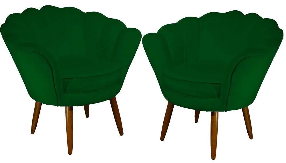 Kit 2 Poltronas Decorativas Pétala Pés Palito Suede Verde - Sheep Estofados