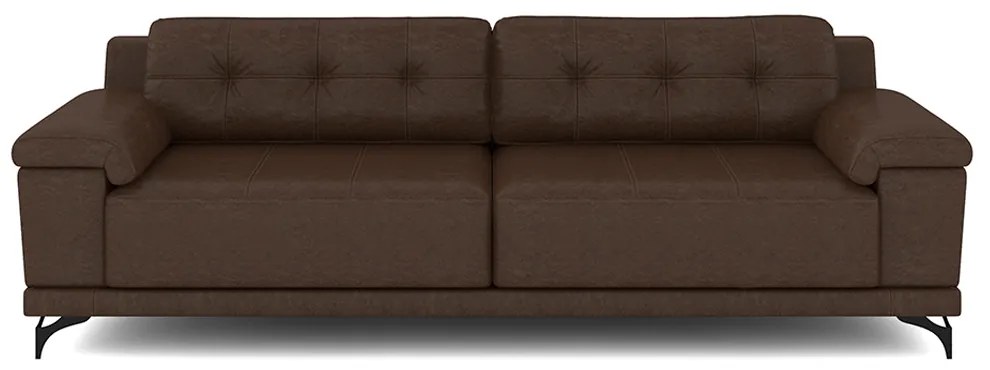 Sofá Living 4 lugares 252cm Agostino Pés Design em Ferro Couro Marrom Manchado G52 - Gran Belo