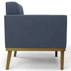 Sofá Namoradeira e 2 Poltronas Base Madeira Castanho Ana Suede Azul Ma