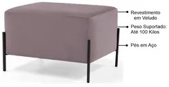 Kit 2 Puffs Decorativos 60cm Base Aço Status C-305 Veludo Rosê - Domi