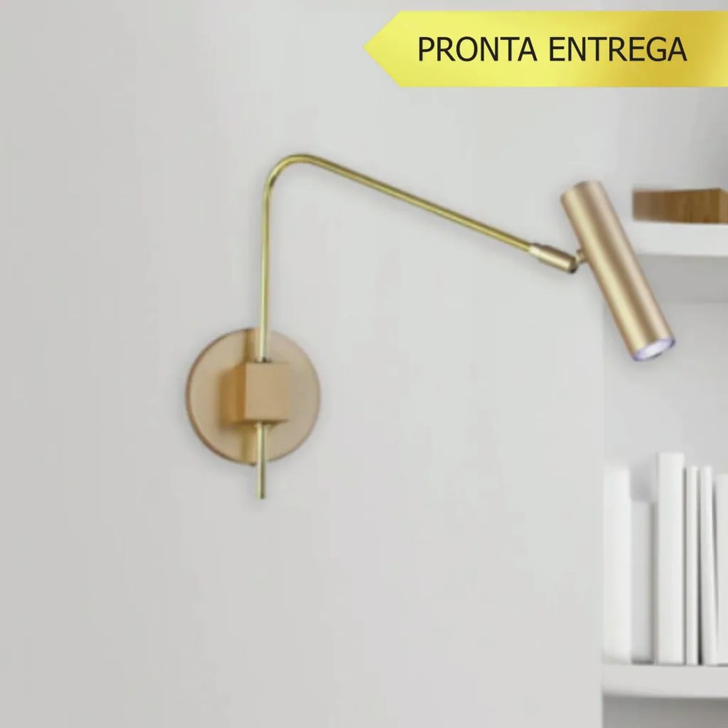 Arandela Haste Articulada Tubinho 12X40X32Cm Metal 01Xmr11 | Old Artis... (DOURADO FOSCO)