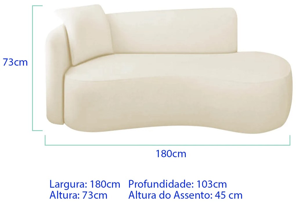 Divã Recamier Suíça Curvo Sala Recepção 180cm Lado Direito Bouclé