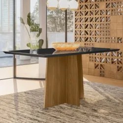 Mesa de Jantar Retangular 160cm 6 Lugares Zuma Ypê/Preto N02 - Mpozena