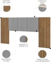 Cabeceira Casal Queen 268cm Com LED Dubai Zen Linho Cinza - Vila Rica