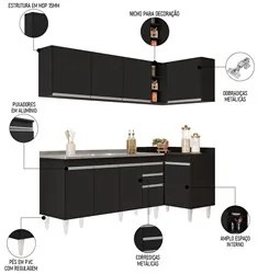 Armário de Cozinha Modulado de Canto Esquerdo 4 Peças CP51 com Pia Ino