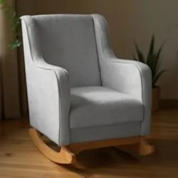 Poltrona Amamentação Base Madeira Balanço Vick Bouclê Cinza F03 - Mpoz