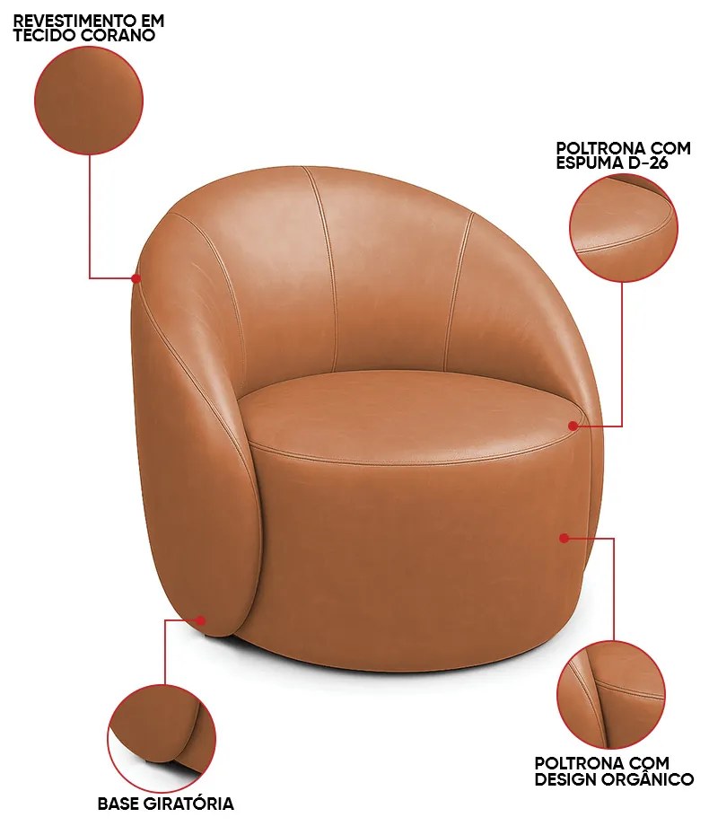 Poltrona Decorativa Orgânica Giratória Lua Sintético PU D03 - D'Rossi - Whisky