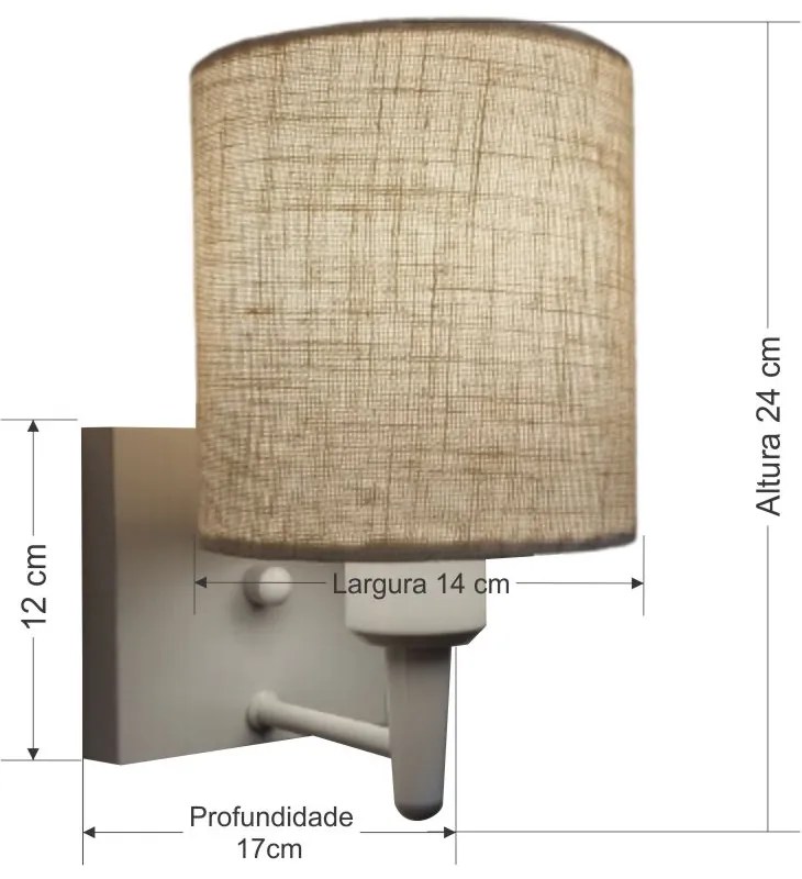 Arandela Quadrada Md-2033 Branco Cúpula em Tecido Cilíndrica Rustico Bege - Bivolt