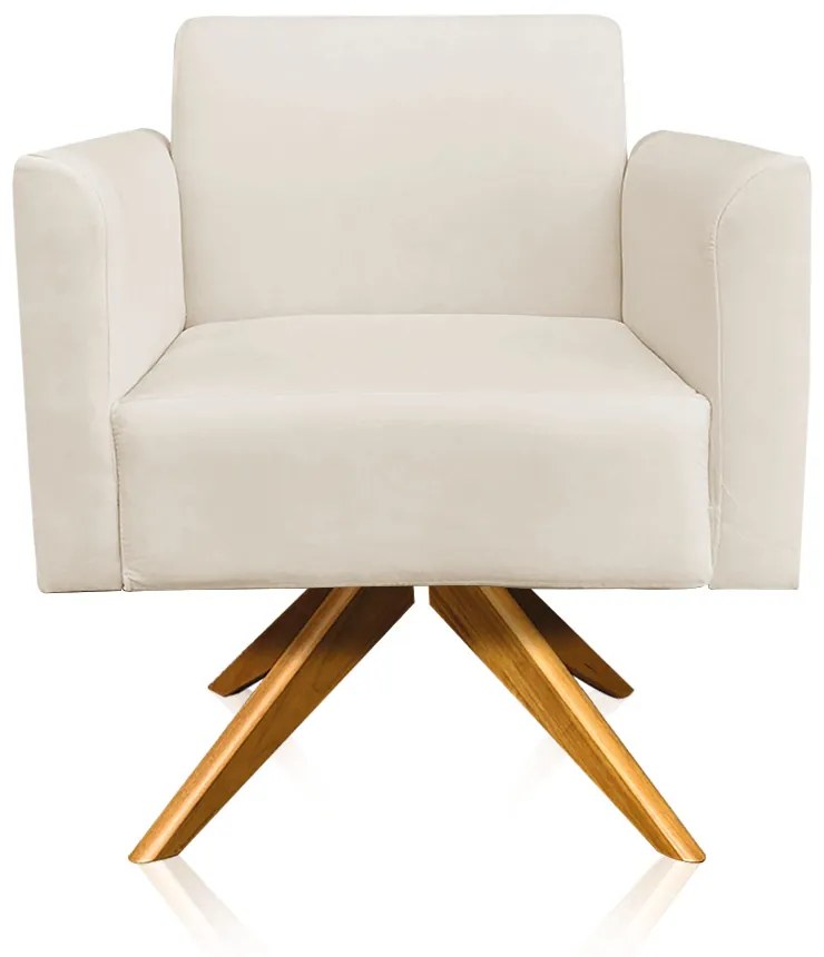 Kit 02 Poltronas Giratória Marisa Suede Base Madeira MA30 - Bege