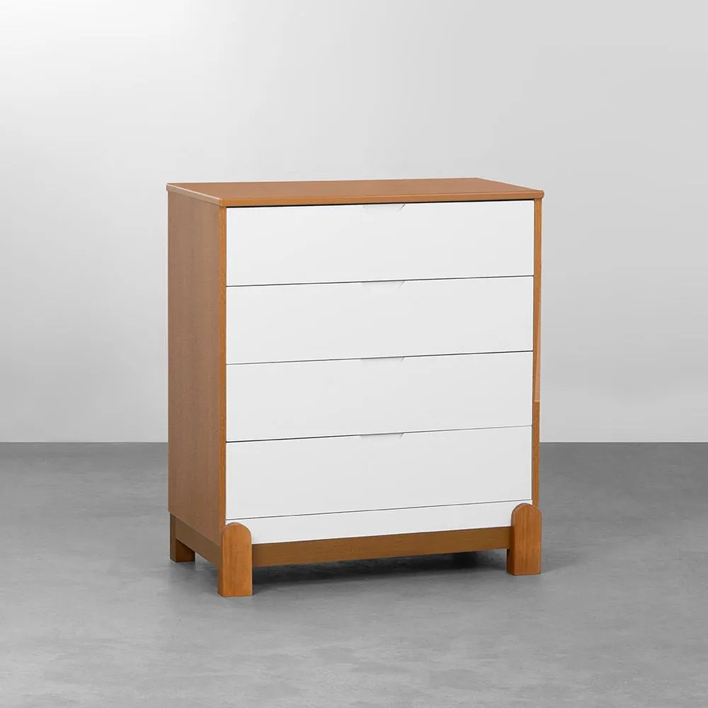 Cômoda Lotus 4 Gavetas - Branco  e Savana - Cômoda Lotus 4 Gavetas - Branco Fosco e Savana