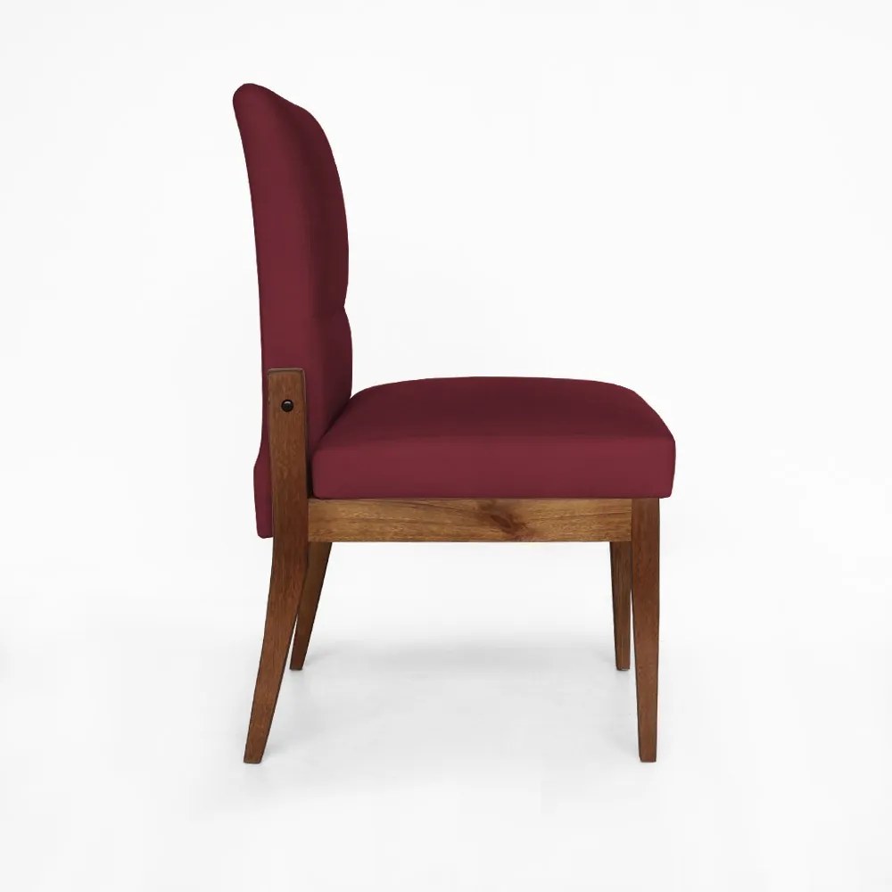 Cadeira De Jantar Aurora Base Madeira Maciça Estofada Suede Bordô