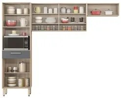 Cozinha Moldulada Compacta 3 Peças Dama D02 Avena/Grafito - Mpozenato