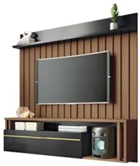 Painel TV 55 Pol 160cm Bancada Suspensa Self Preto/Castanho - HB Móvei