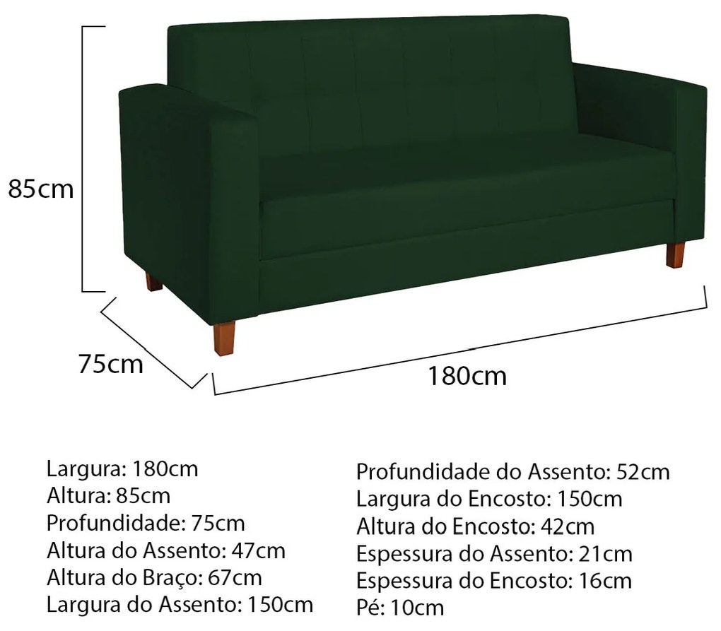Sofá 2 Lugares Denver Suede Verde - ADJ Decor