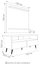 Painel para TV 50 Pol Senna e Rack Bancada 136cm Versa Z34 Preto - Mpo