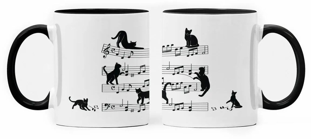 Caneca Gato Musical Cat Lover Nerd Branca com Alça Preta