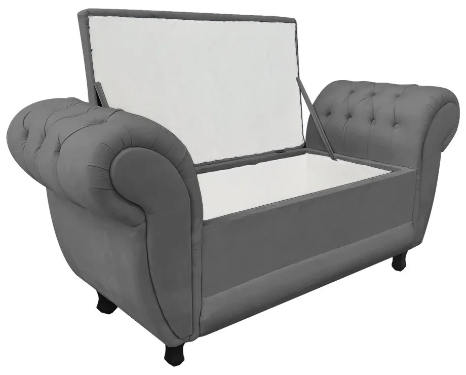Recamier com Baú Grécia Namoradeira Calçadeira 195 cm Suede Grafite D'Rossi