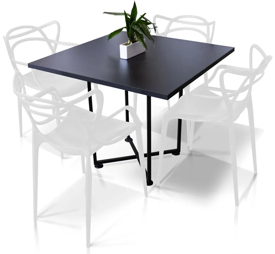 Kit 04 Cadeiras Allegra Branca e 01 Mesa de Jantar 04 Lugares Jade 90 cm Preto Base Metálica Industrial Preto - D'Rossi
