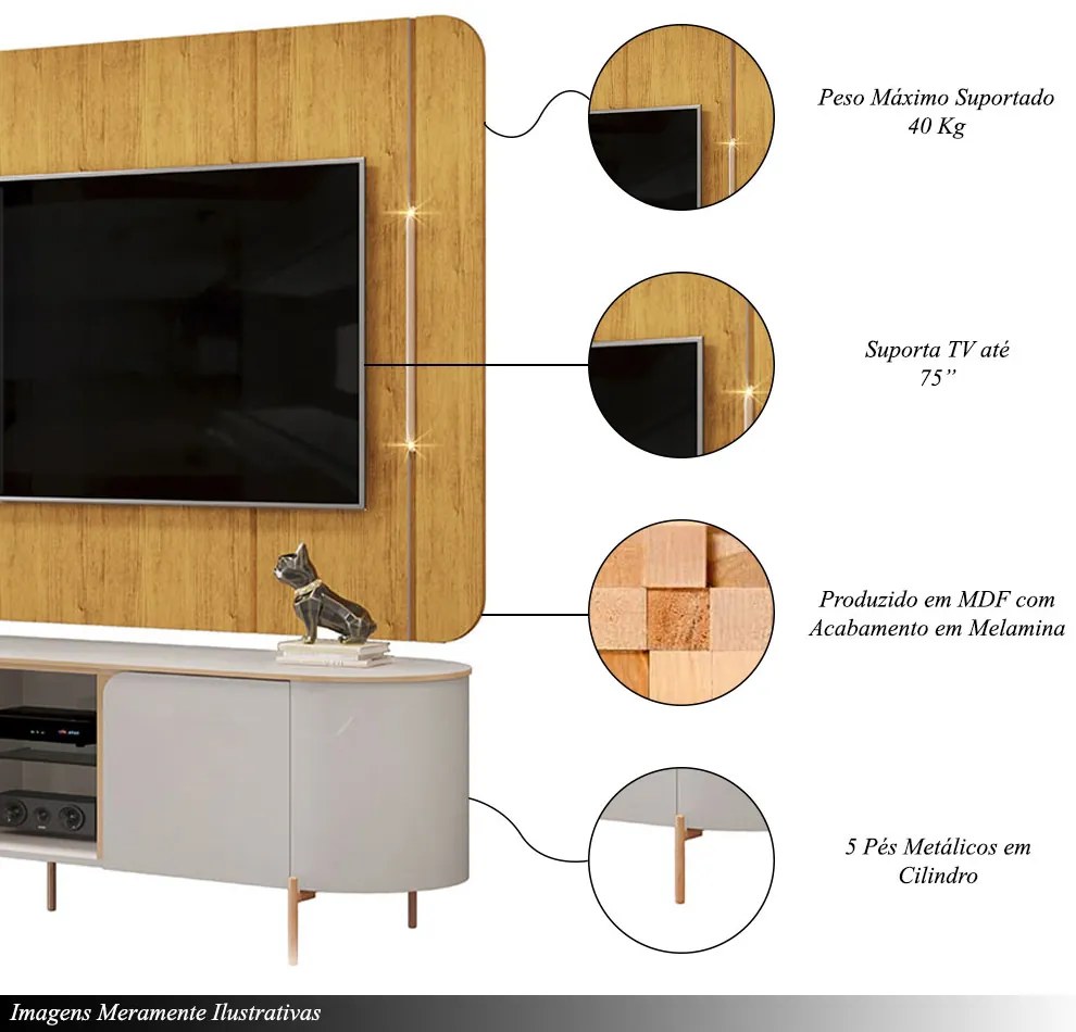 Painel e Bancada TV 75" Floro Frisos Chanfrados 2 Portas Bali/Cedro G18 - Gran Belo