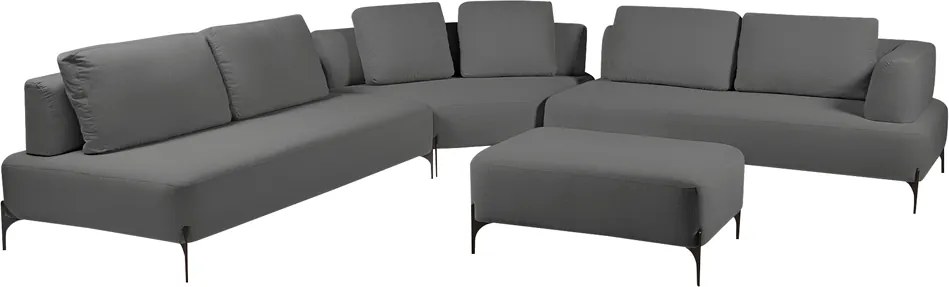 Sofá Modulado Sala de Estar 615cm Marino de Canto Pés de Ferro com Almofadas Linho Chumbo G92 - Gran Belo