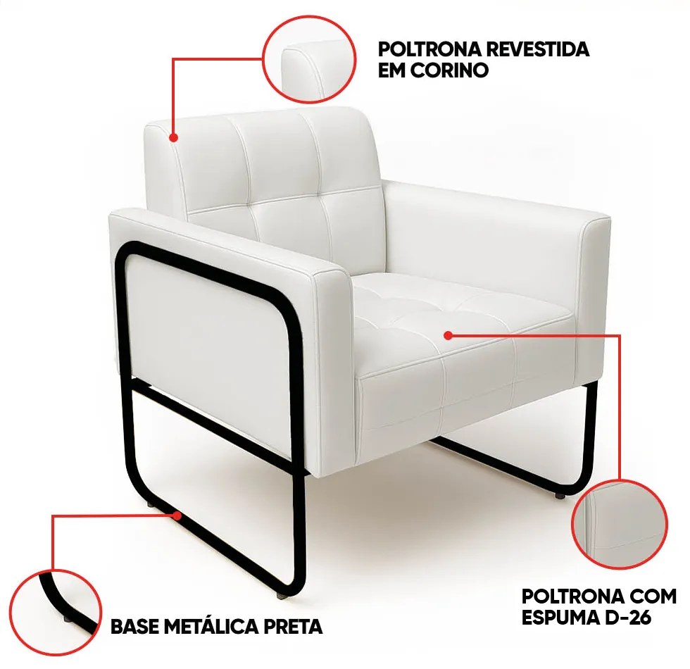 Poltrona Sala Industrial Alta Tubo Preto Elisa Sintético D03 - D'Rossi - Branco