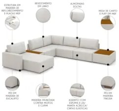 Sofá de Canto Chaise 5 Lugares 347cm Bristol Z32 Linho Cru   - Mpozena