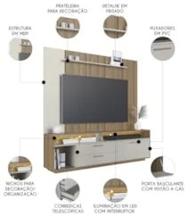 Estante Painel TV 75 Pol com LED 200cm Agrale Mel/Arenas A05 - Mpozena