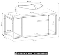 Gabinete Banheiro Suspenso 80cm Cuba Oval Ripy Grafite/Branco Z54 - Mp