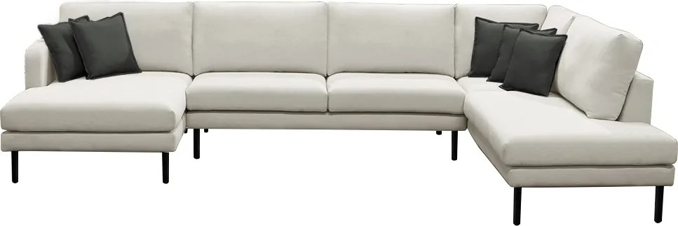 Sofá Decorativo Sala de Estar Osaka 430cm Modulado em U com Almofadas Pés em Madeira Linho Off White G89 - Gran Belo