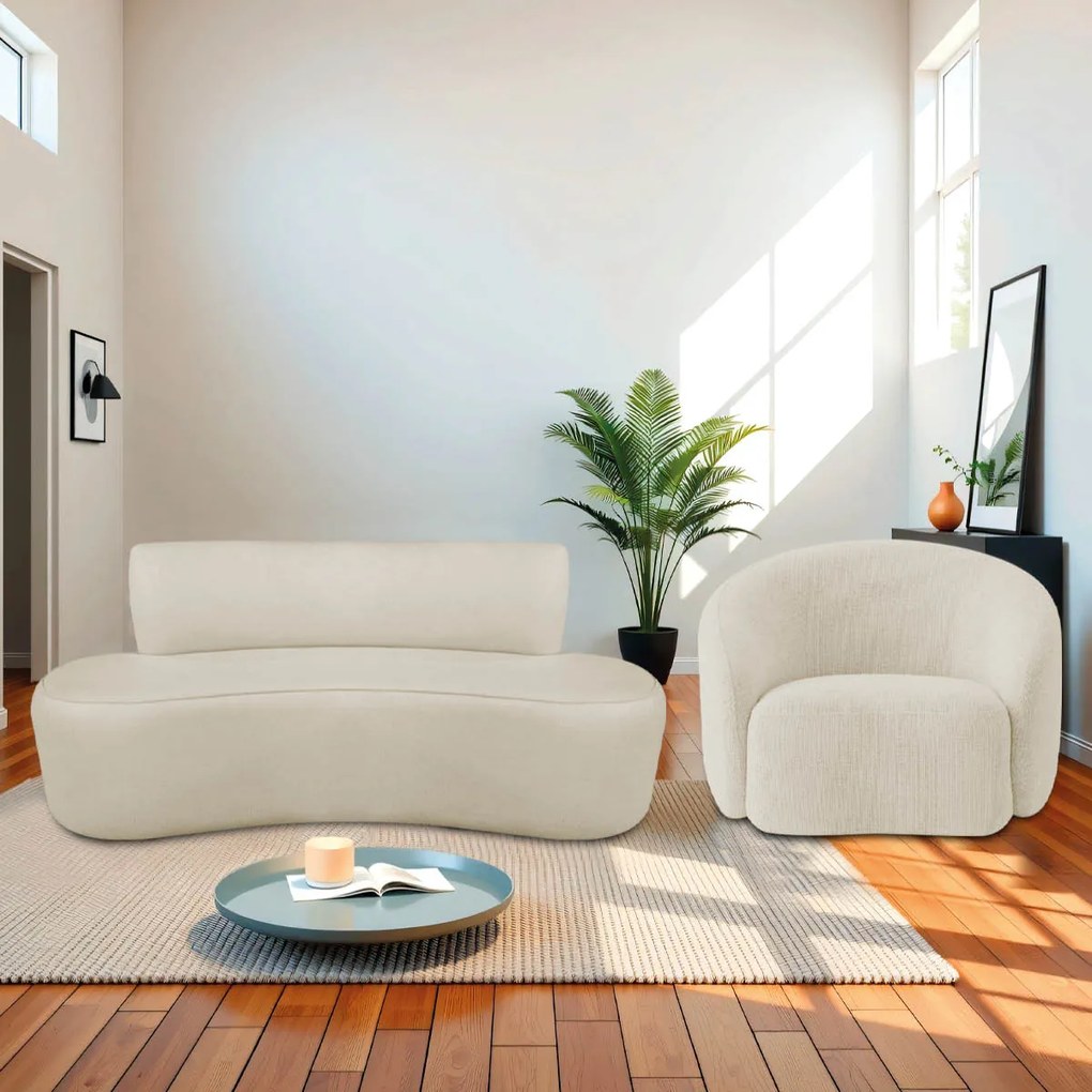 Kit Recamier Curvo Amsterdã 120cm e Poltrona Amore Luxo Bouclé