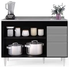 Armário de Cozinha Modulado de Canto 7 Peças CP21 com Pia Inox Preto/C