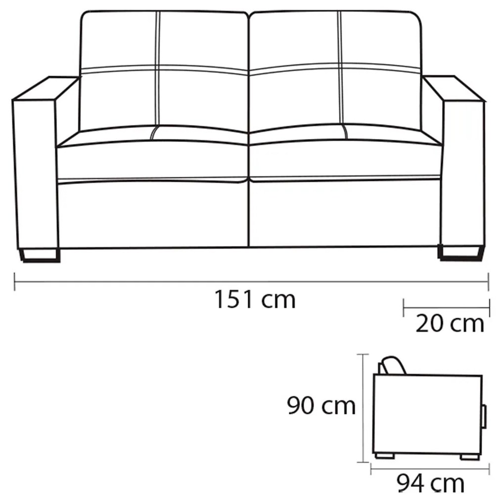 Sofá de Couro 2 Lugares Londres 151cm M06 Cor Preto 450 - ADJ DECOR