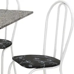 Jogo de Mesa e 04 Cadeiras Thais com Tampo Granito Branca/Assento Pret