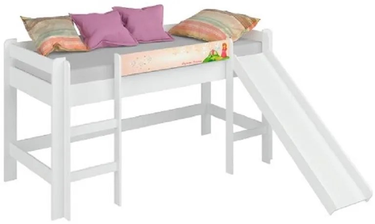 Cama Infantil Elevada C/ Escorregador Cortina Rosa - Branco
