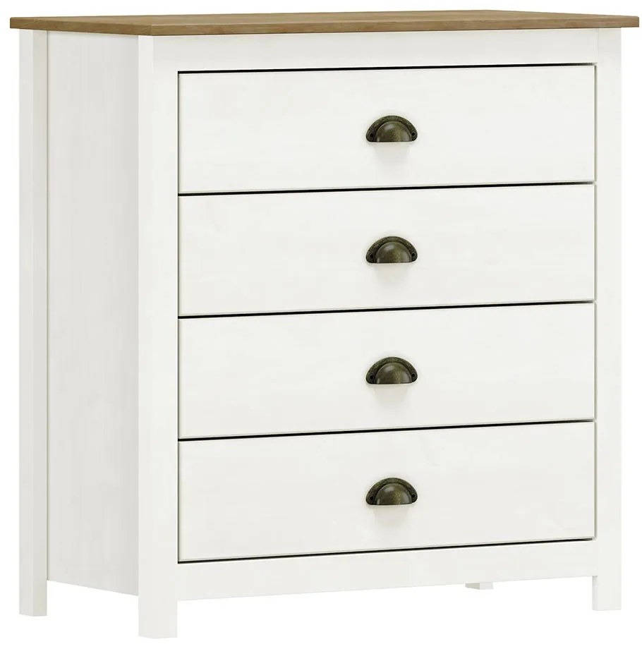 Cômoda Decorativa Madeira Maciça Osiris 4 Gavetas Branco/Freijó G74 - Gran Belo