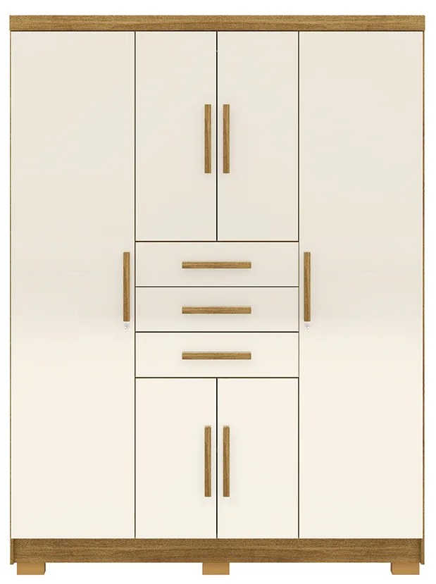Guarda Roupa Casal Belga 6 Portas de Bater 3 Gavetas com Cabideiros Nature/OffWhite G98 - Gran Belo
