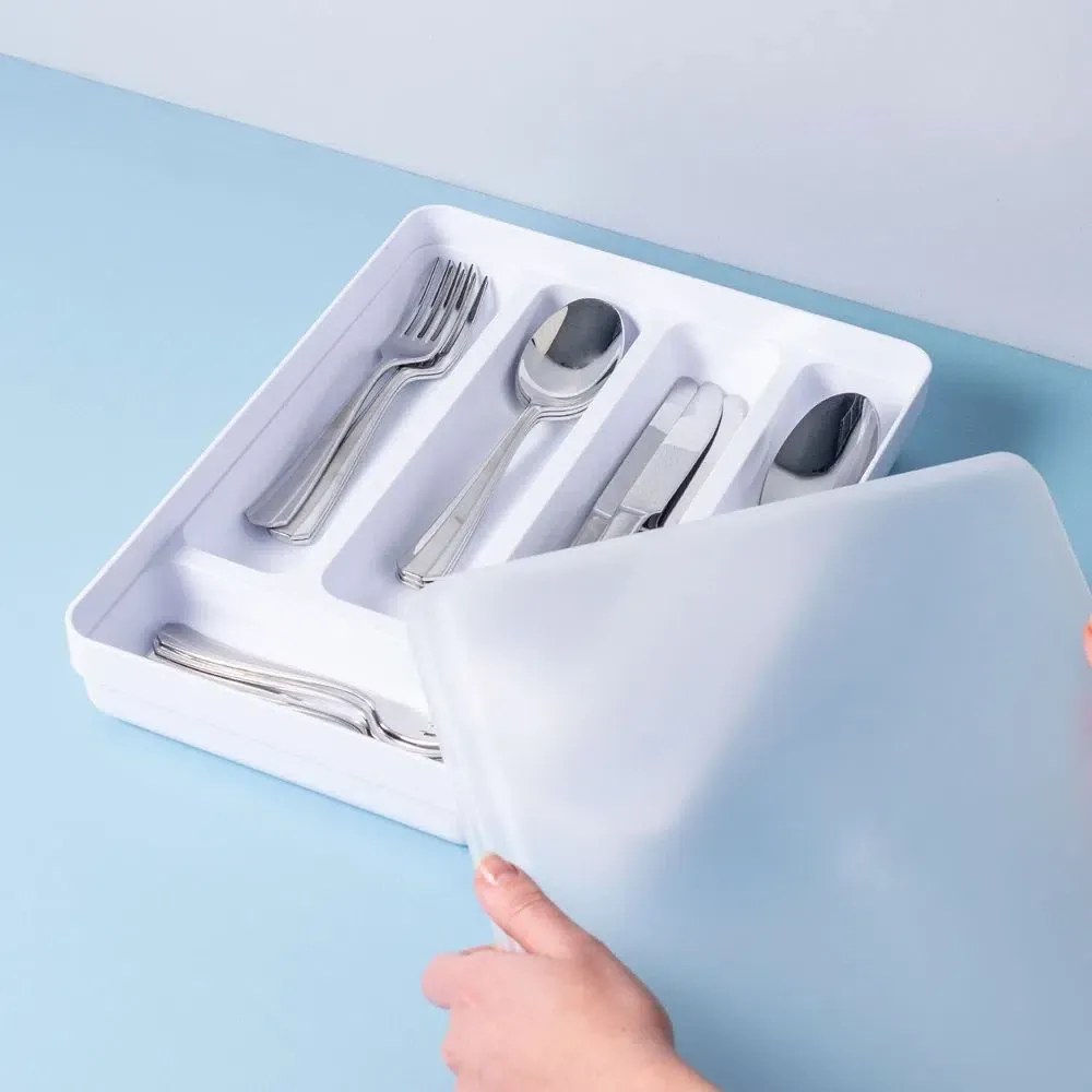 Organizador de Talheres Logic Com Tampa - Branco